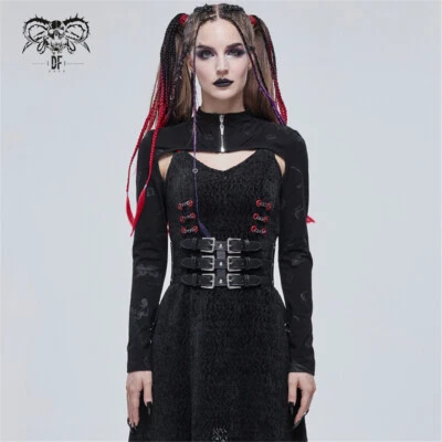 Cappotto donna moda diavolo nero punk fantasia gotica manica lunga mantello corto - Immagine 1 di 4