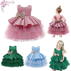 Baby Girls Princess Dress Sequin Bowknot Wedding Birthday Party Occasion Dresses - Picture 1 of 19