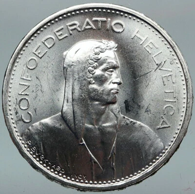 1966 B Switzerland Founding HERO WILLIAM TELL 5 Francs Silver Swiss Coin i88274 - Image 1 of 3