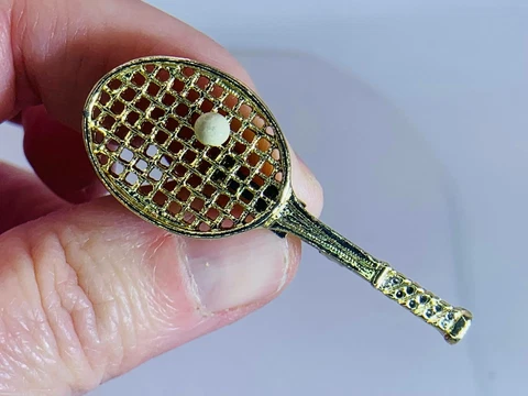 Tennis Racket with Pearl Ball GERRYS Vintage Gold Pin Brooch Pendant V-4761 Cover