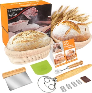 Bread Proofing Basket Set, Incl 10'' round & 9.6'' Oval Rattan Banneton, Dough W - Picture 1 of 9