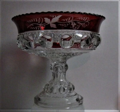 EAPG*** RUBY STAINED - ENGRAVED - OPEN COMPOTE - KINGS CROWN - 1890 S ERA - Image 1 of 4