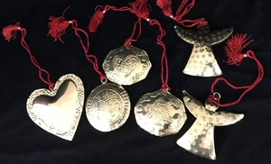 Christmas Ornaments Embossed Metal Goldtone Red Tasseled Hanger Choice of Styles - Picture 1 of 22