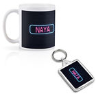 1 Mug & 1 Rectangle Keyring Neon Sign Design Naya Name #353383