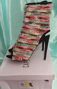 New Women Boots Colorful Yarn Peep Toe Ankle Booties Stiletto Heel Cut-Out Sz 10 - Picture 1 of 11