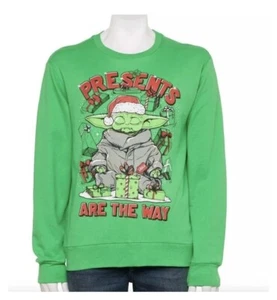 Disney Star Wars Ugly Christmas Sweatshirt Yoda Presents Are The Way Mens Size L - Picture 1 of 1
