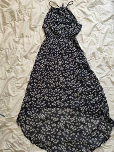 BNWT Abercrombie and Fitch Chiffon Navy Floral Halter Dress Size L - Picture 1 of 19