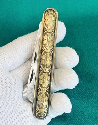 Navaja Plegable Soviética Latón Diseño Floral 2 Herramientas Moscú Regalo URSS Foto 1 de 4