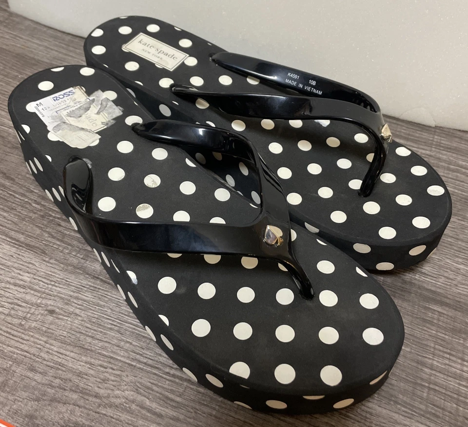 Zapatos Kate Spade para mujer talla 10B negro blanco lunares plataforma chanclas sandalias Foto 1 de 4