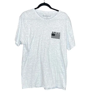 T-shirt donna Ariat grigia nera manica corta taglia Lg girocollo bandiera grafica - Foto 1 di 3