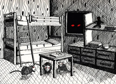 Dibujo a tinta original Rats of Ethicka - Arte gótico de fantasía oscura en tablero de Bristol Foto 1 de 2