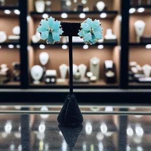 Pendientes con clip de flores azules estilo vintage Lucita declaración audaz bisutería - Imagen 1 de 6