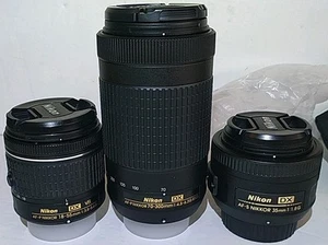 3 Nikon Lenses DX AF-S Nikkor 35mm 1:1.8g, AF-P 70-300 DX ED, AF-P 18-55mm W Bag - Picture 1 of 23