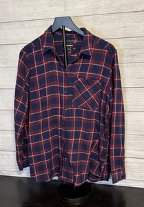 Express Camicia Donna Fidanzato Flanella L Rosso Blu Plaid Manica Lunga CE - Foto 1 di 5
