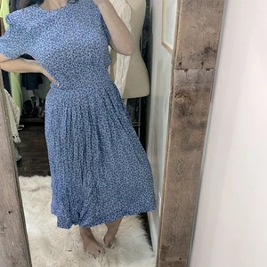 Vestido Karin Stevens Vintage Azul Floral Midi Talla 14 Cintura Ajustada - Imagen 1 de 9