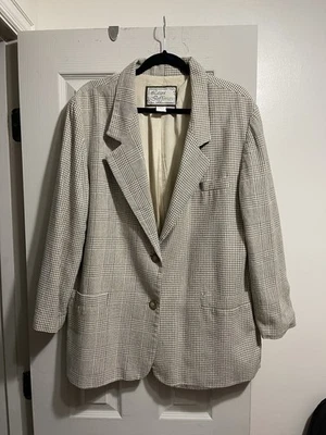 Laura Jefferies Women's Cotton XL Beige Plaid Blazer Jacket - Image 1 of 4