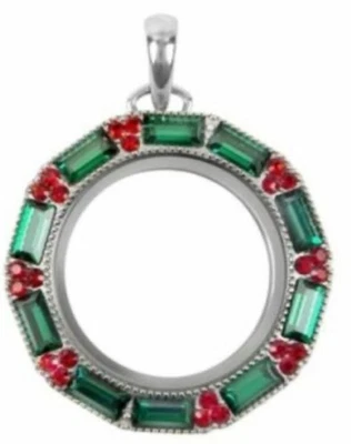 Origami Owl Medallón Giratorio Corona Plata Mediana Cristales Verdes y Rojos LK9159 NUEVO Foto 1 de 4