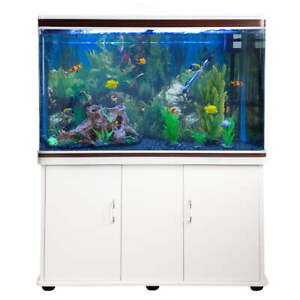MonsterShop Fish Tank Aquarium & Starter Accessories, White Cabinet, Blue