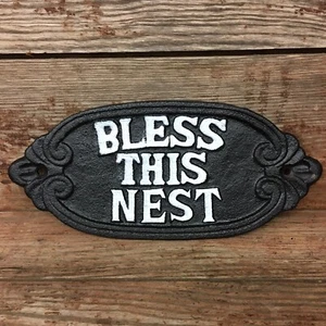 Bless This Nest Cast Iron Plaque Wall Art Farmhouse Decor - Picture 1 of 3