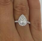 1.15 Ct Pave Halo Pear Cut Diamond Engagement Ring I1 H White Gold 14k Treated