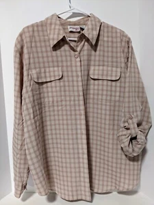Joanna Plus Damen beige & weiß kariert Knopfleiste Ärmel und Button Down Kragen - Bild 1 von 4