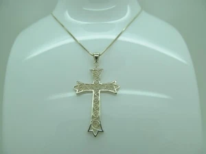 .925 Sterling Silver FILIGREE RELIGIOUS CROSS DESIGN PENDANT NECKLACE - Picture 1 of 10
