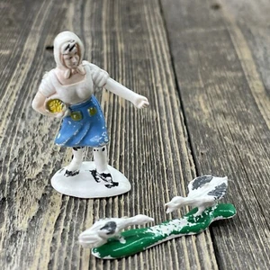 VTG Toy Farmer Woman Wife Plastic Doll Figure With Geese Hong Kong - 2" Tall - Picture 1 of 8