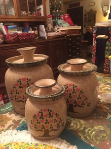 Three Rivers Pottery Coshocton Ohio Flour Sugar Salt Cannister Set of 3 EUC - Picture 1 of 11