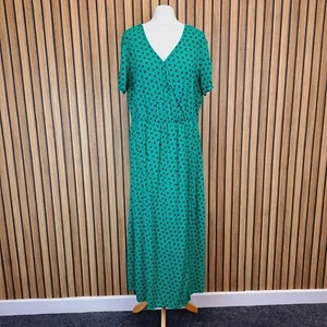 Joe Browns Long Dress UK 18 Green Blue Polka Dot Sleeve Faux Wrap - Picture 1 of 12