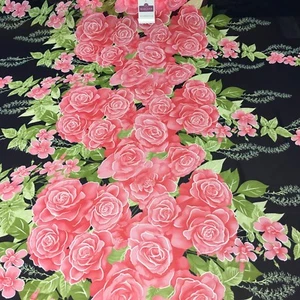 £2.99 Navy Blue Pink Floral rose printed chiffon Fabric 58" Wide M401-55 - Picture 1 of 8