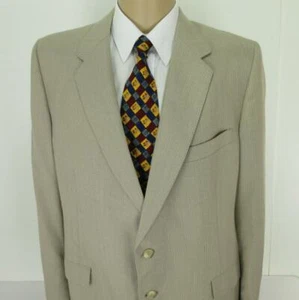 44 L (48) Lanvin Vtg Beige Stripe Poly Wool 2 Btn Mens Jacket Sport Coat Blazer - Picture 1 of 9