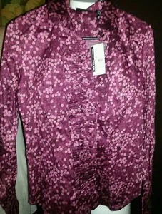 Ruffle Shirt Burgundy Polka Dot button down shirt SZ.Sm New York & CO Shirt NWT - Picture 1 of 5