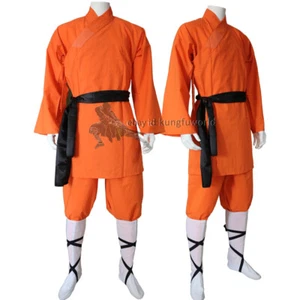 Orange Cotton Shaolin Monk Robe Kung fu Uniform Wushu Tai chi Wing Chun Suit - Picture 1 of 9