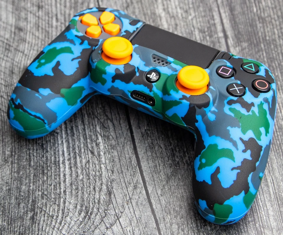 PLAYSTATION 4 CONTROLADOR DE SILICONE MACIO GEL GRIP AZUL CAMUFLAGEM CAPA PS 4 FRETE GRÁTIS! - Imagem 1 de 1