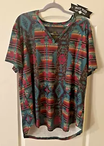 Crazy Train Damen mehrfarbiges weiches T-Shirt mit Aztekenmuster XL neu mit Etikett - Bild 1 von 4