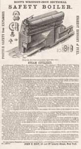 WROUGHT IRON SAFETY BOILER JOHN B ROOT Steam Engine Co Engineering Print Ad 1868 - Bild 1 von 1
