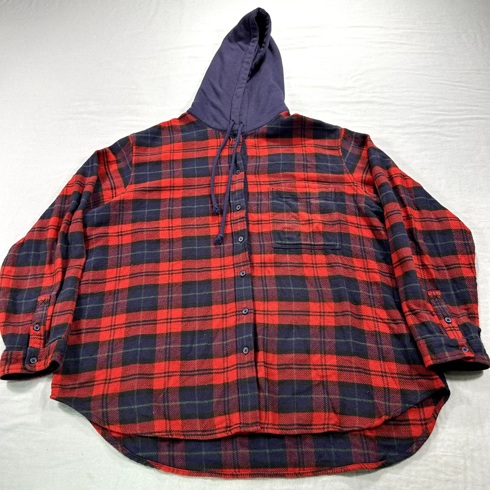 Рубашка женская American Eagle XL красная клетчатая фланелевая толстовка с капюшоном большого размера на пуговицах - Изображение 1 из 4