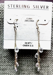 Sterling Silver Vermeil Crystal Dangle Earrings Chandelier 24K Gold Plate 925 CZ - Picture 1 of 3