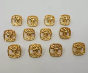 12 pcs Palm Tree Gold Molded Plastic Craft Sewing Buttons 13mm Square Vintage - Picture 1 of 2
