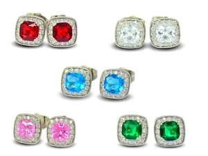 Womens Stud Earrings 9ct White Gold Filled Red, White, Aqua, Green and Pink. - Picture 1 of 11