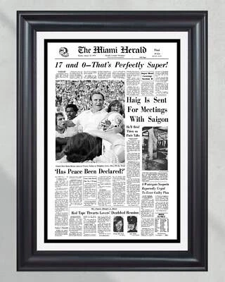 Miami Dolphins Super Bowl VII Champions 1973 enmarcado portada impresión de periódico D Foto 1 de 4
