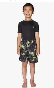 Spyder Youth 2-Piece Rash Guard and Board Shorts Swim Set Black & Green - Picture 1 of 3