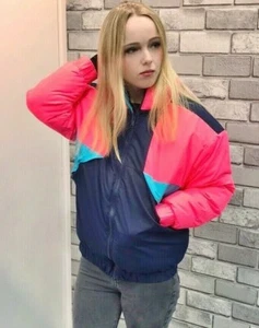 Ladies Navy Blue & Neon Pink Puffa Jacket / Brave Soul / BNWT - Picture 1 of 4