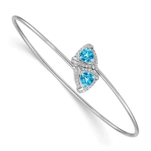 14k White Gold Natural Trillion Cut Natural Blue Topaz Diamond Dainty Bangle - Picture 1 of 3