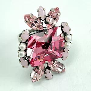 Vintage Cocktail-Ring Markenkristalle Tirol Rosa/Rosa-Alabaster/Light-Rose/Perle - Bild 1 von 6