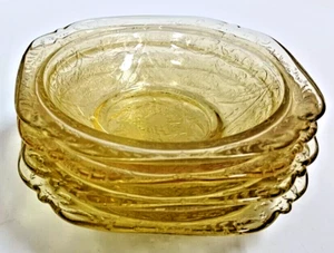 Federal Depression Glass Madrid Amber Yellow Fruit/Berry Bowls 5 " Set of 4 - Picture 1 of 2