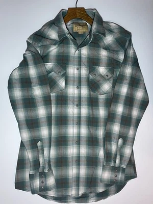 Vtg Wrangler Western Pearl Snap Shirt Green Check Long Sleeved Retro Mens Large - Image 1 of 4