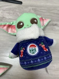 Disney Star Wars Christmas BABY YODA GROGU 9" PLUSH w/ Holiday Sweater 2024 NWT - Picture 1 of 2