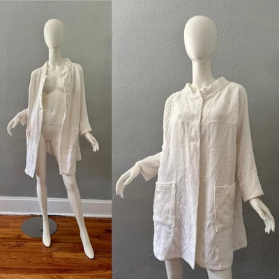 Vintage 60s White Cotton Quilted Button Swing Jacket Coat S/M - Image 1 of 4