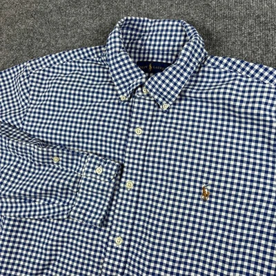 Polo Ralph Lauren Shirt Mens XL Blue White Gingham Check Flesh Pony OCBD Oxford - Image 1 of 4
